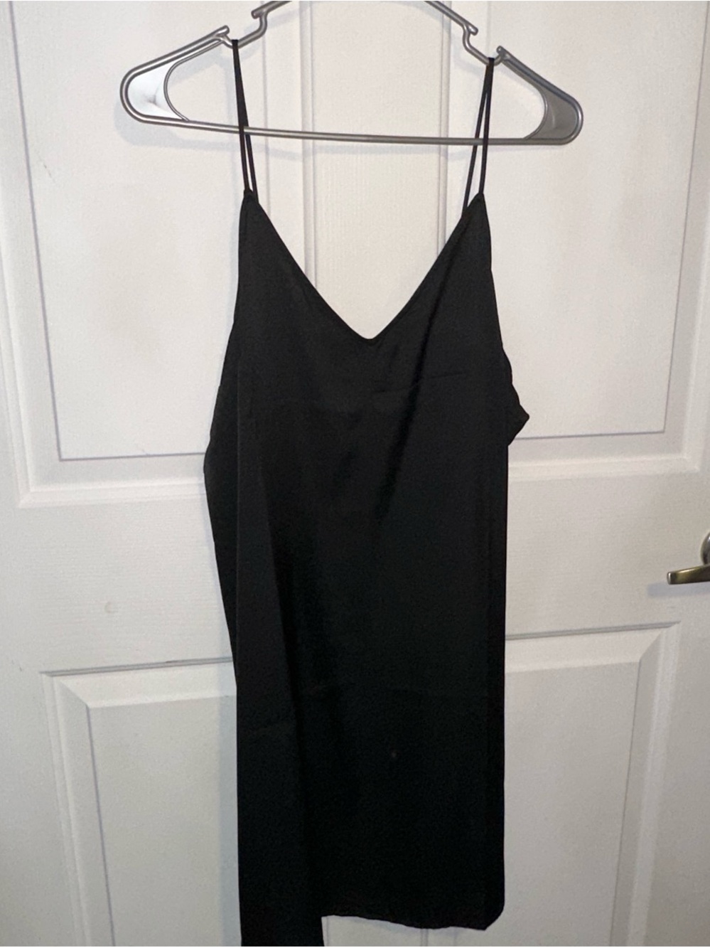 stars above Black Satin Slip Dress with Thin Straps